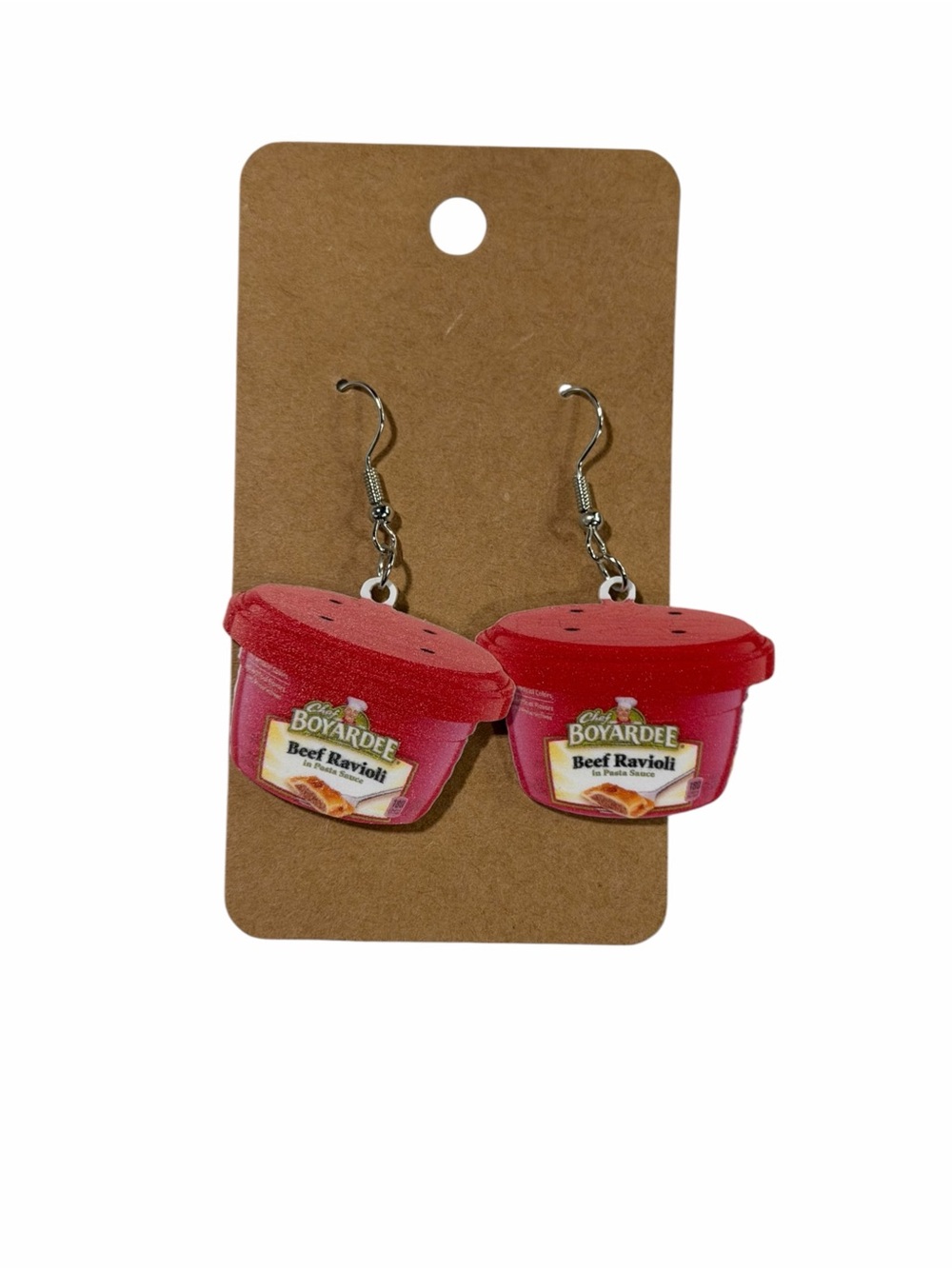 Novelty Red Beef Ravioli Cup Dangle Earrings